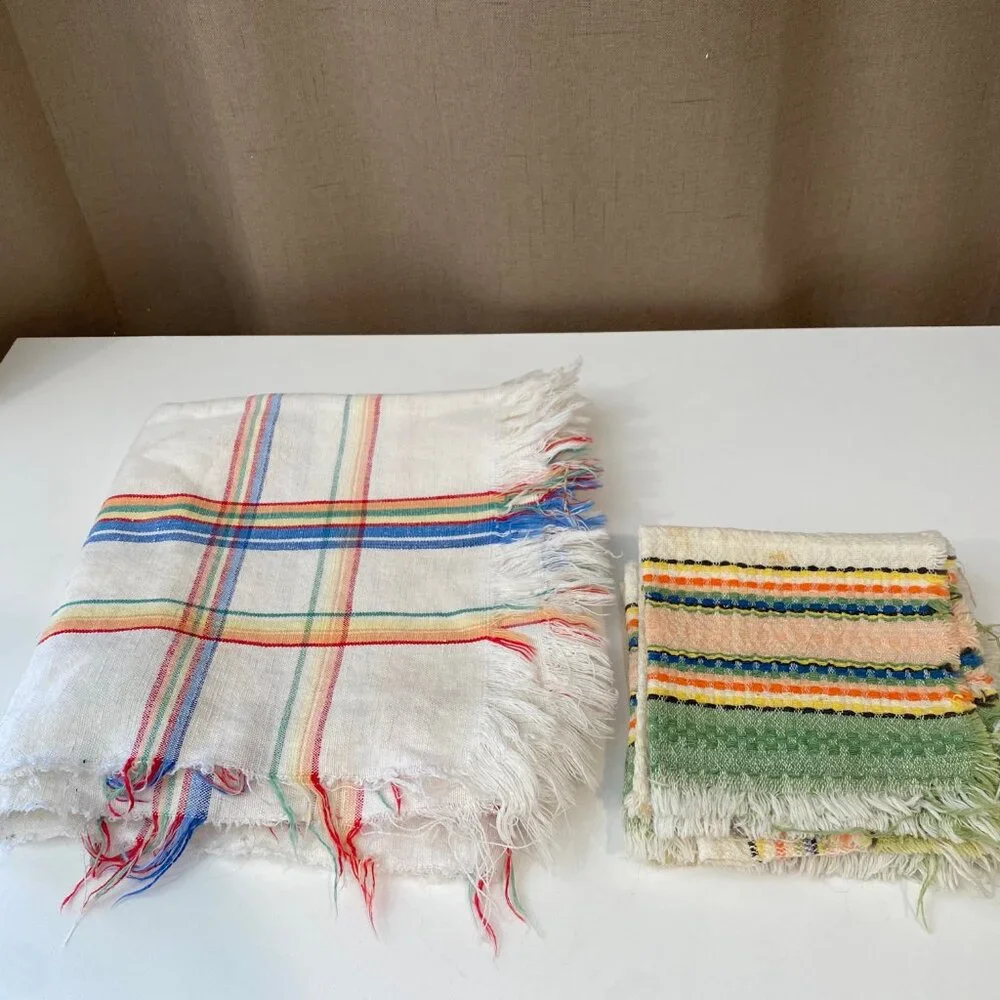VTG Turkish Tablecloth & 4‎ Cotton Napkins Striped Picnic Set 5 Pc